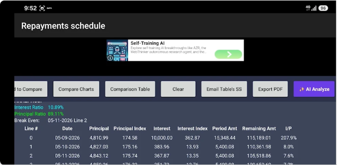 Repayment schedule screenshot